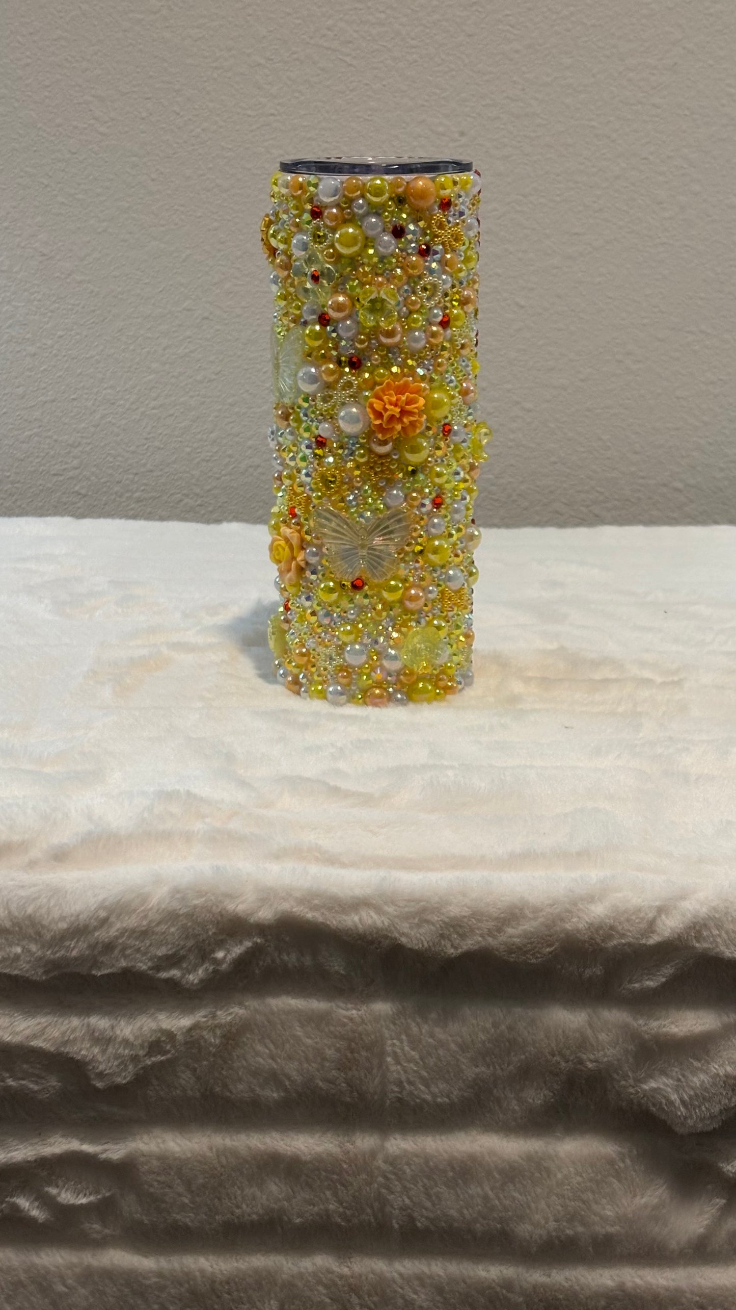 Scattered rhinestone and pearl tumbler