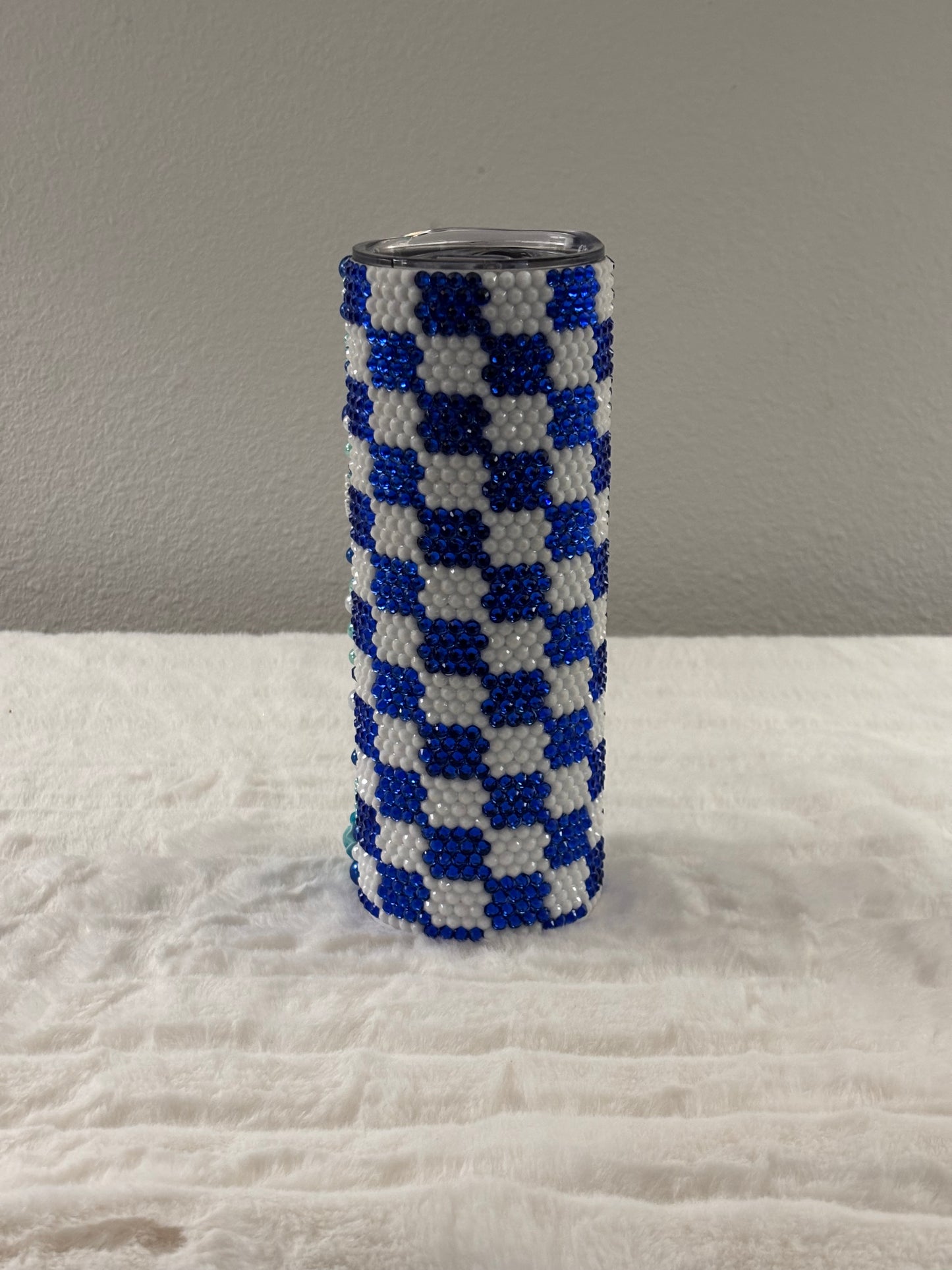 Checker- board rhinestone and pearl tumbler