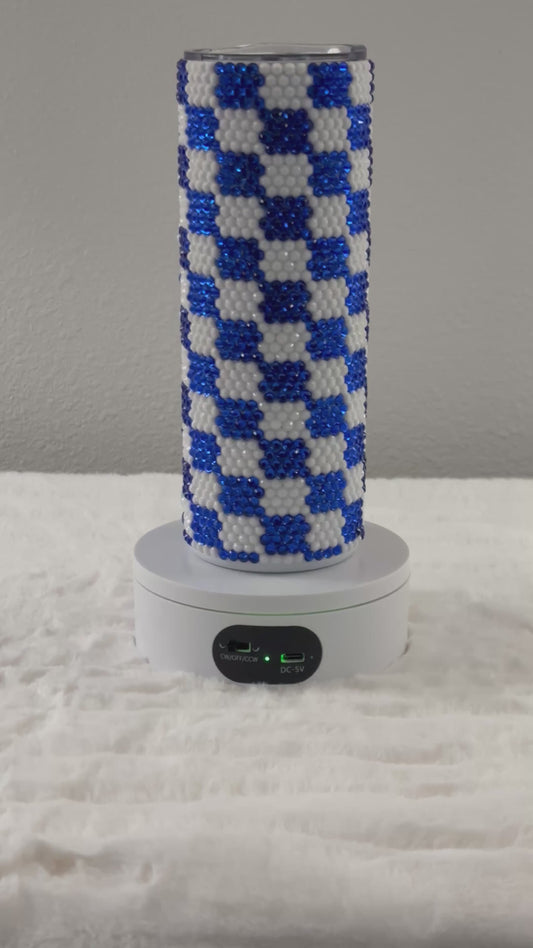 Checker- board rhinestone and pearl tumbler